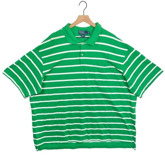 Polo Ralph Lauren Polo Shirt 4XB Vintage Striped Green White Pocket Pony Logo - Picture 2 of 13